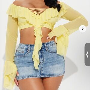 Fashion Nova Yellow Ruffled Crop Blouse